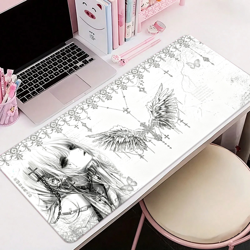 Gaming Accessories Setup - لوحة ماوس جلدية سوداء وبيضاء بتصميم
